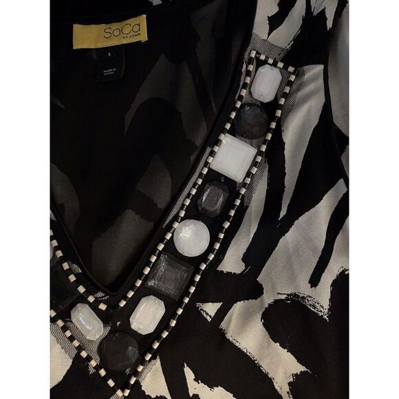 ST. JOHN Soca Collection Black White Abstract Print Sheath Dress Size SMALL Silk - Picture 6 of 8